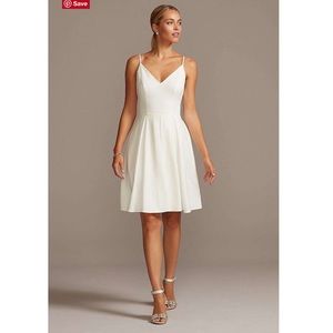 SPAGHETTI STRAP STRETCH CREPE FIT-AND-FLARE DRESS